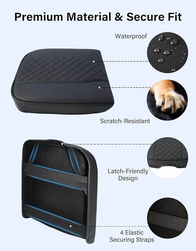 Center Console Armrest Cover for Chevy Chevrolet Silverado 1500/GMC Sierra 2019-2026, Tahoe/Suburban/Yukon 2021-2026, PU Leather Middle Console Lid Protector Arm Rest Cushion Thick Pad(Bucket Seat)