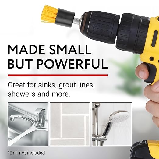 Impresa Drill Brush Attachment Set - Pack of 10, 5 Tapered & 5 Flat, 6 in Extender - Rotary Grout Cleaning Brushes - Crevice Reach with Drill Extender Attachment - Home & Auto Detailing Scrub Heads