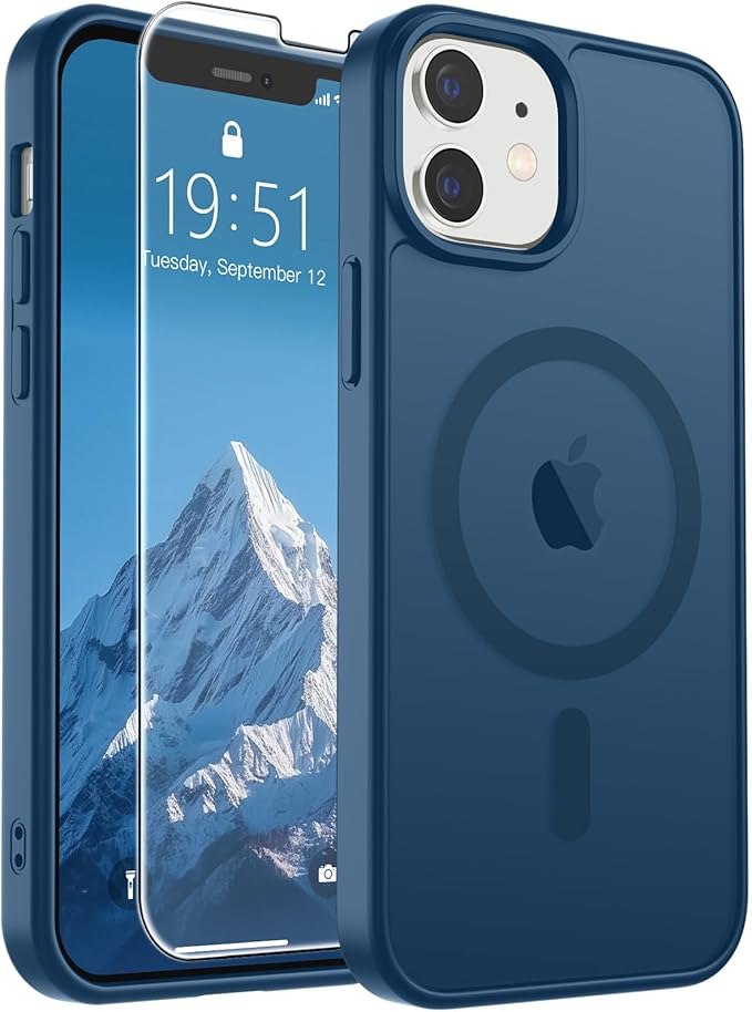 SUPFINE Magnetic for iPhone 12 Mini Case & iPhone 13 Mini Case (Compatible with MagSafe) (Military Grade Drop Protection) Slim Translucent Matte Shockproof Phone Cover,Deep Blue