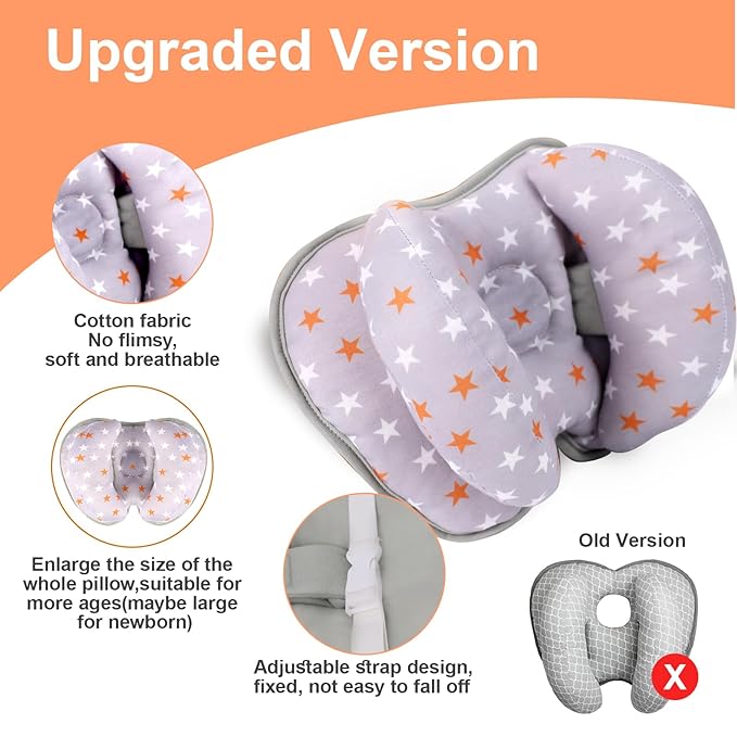 KAKIBLIN Baby Head Neck Support Pillow, 2 in 1 Banana Neck Pillow for Baby, Babies Travel Pillow for Stroller Neck Support for Newborn, Adjustable Head Pillow for Kids (Pentagram)