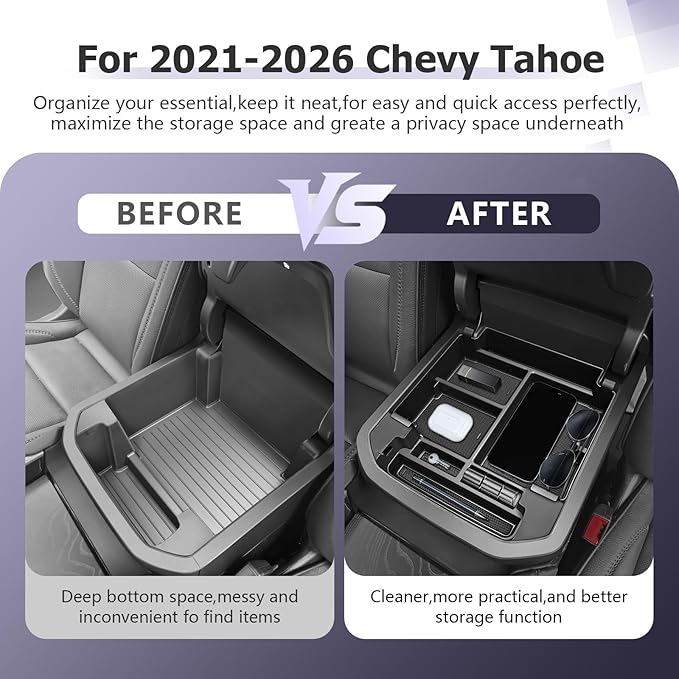 LUWU Center Console Organizer Compatible with 2021-2026 Tahoe/Suburban(Premier/High Country)&GMC Yukon Denali/Denali Ultimate Accessories Armrest Console Box Only Fit For Power Sliding Center Console