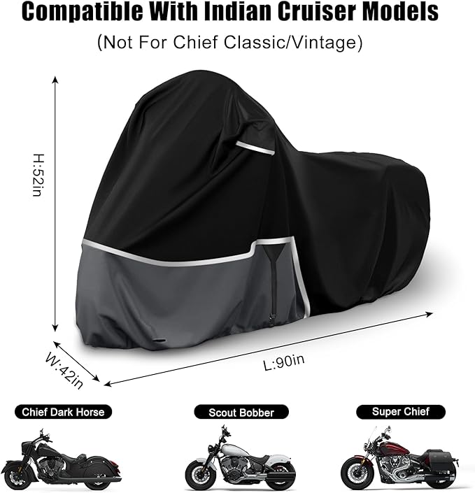 Waterproof Motorcycle Cover Replace for Indian Scout/Scout Bobber/Chief, 420D Oxford Cloth Customized Motorcycle Cover for Snow Rain Dust Protection