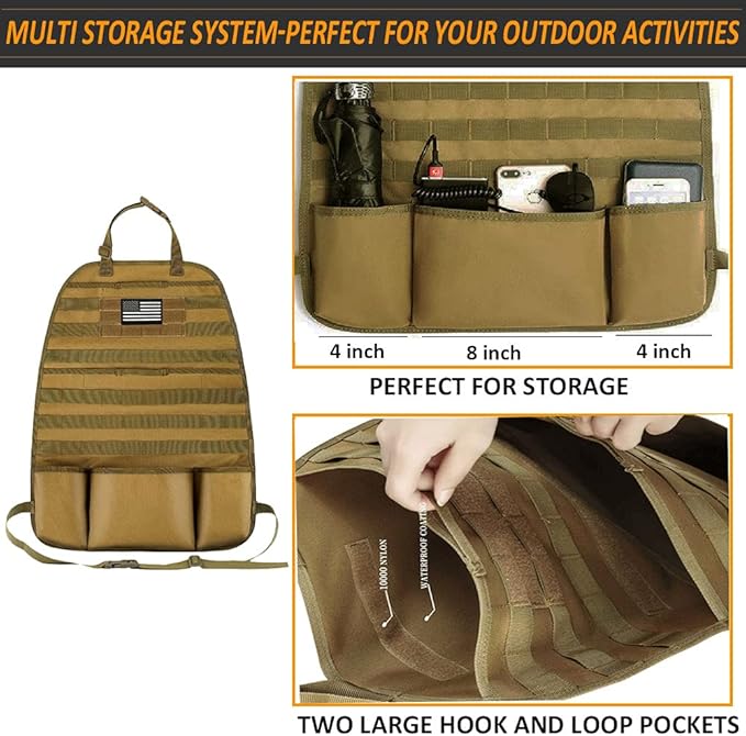 Upgrade 1000D Molle Seat Back Organizer with Pouches, Tactical Molle Vehicle Panel Car Seat Cover Protector Seat Back Organizers