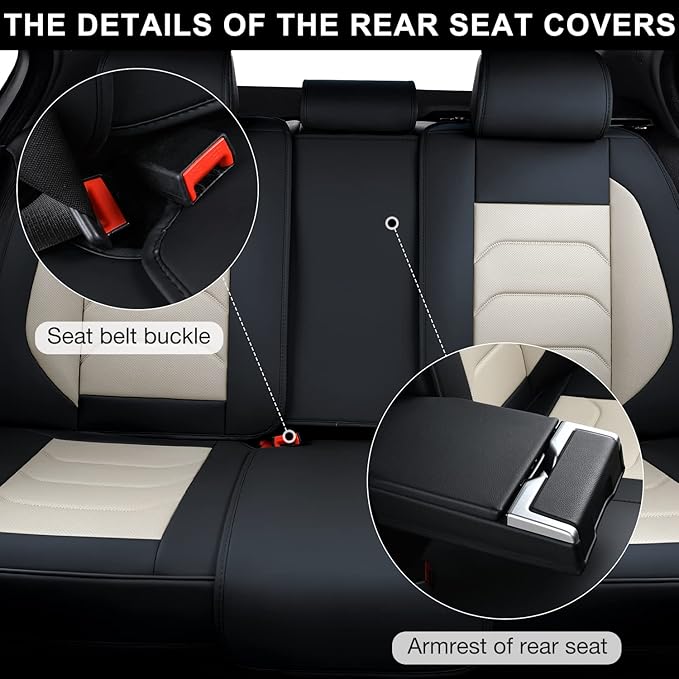 Car Seat Covers Full Set, Breathable Nappa Leather Car Seat Cushions, Auto Interiors Universal Fit for Most Cars, Compatible Automotive Vehicles(Sedan/SUV/Van), Black & White