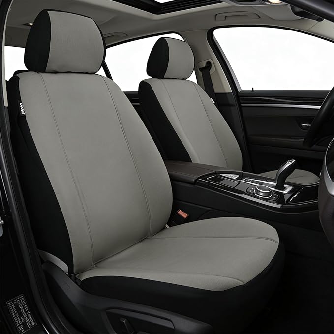 Champlus Car Seat Covers, Canvas Seat Protectors for Two Front Seats, Universal Fits Sedan Cars, SUVs, Trucks, and Mini Vans, Airbag Compatible, Quick Install, Set of 2, Gray