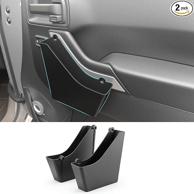 Front Door Grab Handle Pocket Organizer Compatible with 2011-2018 Jeep Wangler JK JKU Rubicon Sahara 2/4-Doors Accessories, Door Side Hanging Storage Box Expansion Accessories