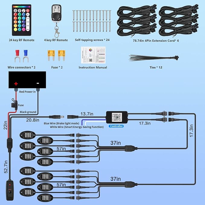 12Pods RGB LED Rock Lights for Trucks Pickup Jeep UTV ATV SXS Offroad, Multicolor Underglow Light Kit with APP/RF Remote Dual Zone,Plug and Play&Pre Wired 12V Vehicle Underbody Accent Light Waterproof
