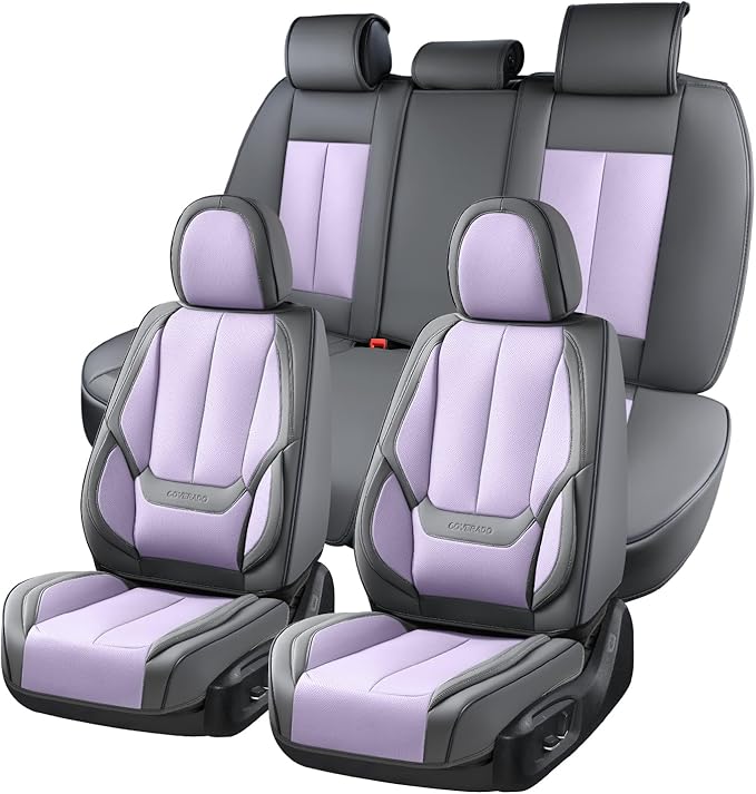 Coverado Seat Covers, Car Seat Covers Full Set, Leather Seat Covers for Cars, Car Seat Protector, Gray Car Seat Covers Front Seats and Back Seats Universal Fit for Most Cars Purple