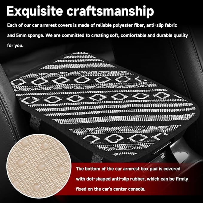 Bohemian Universal Armrest Cover Pad, Car Center Console Cushion, Boho Ethnic Style Auto Armrest Decorative Pad with Elastic Straps, Car Arm Rest Cover Protector for Vehicles (Armrest Cover-B)