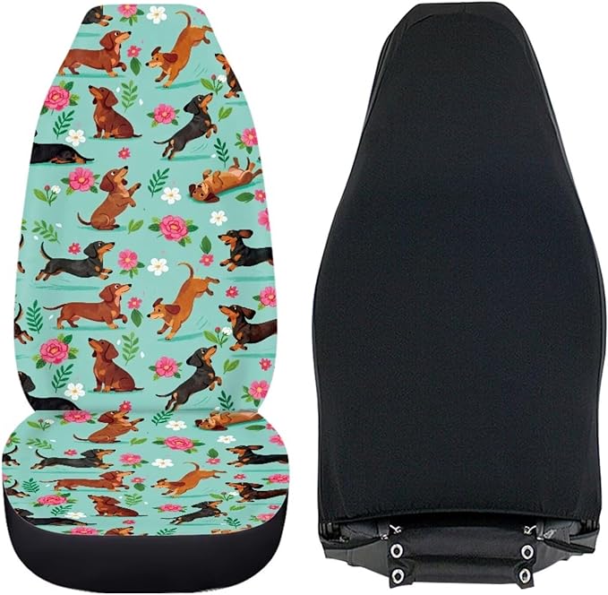 BIGCARJOB Dachshund Car Seat Cover Set for Women Cute Auto Interior Accessories Vehicle Bucket Seat Pad Auto Front Seat Protectors Fit Most Vehicle Cars Sedan