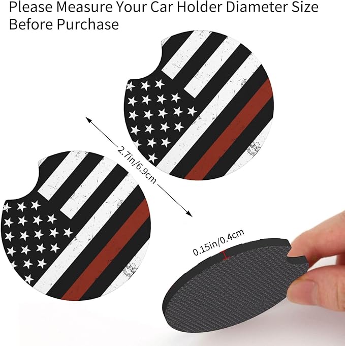 Thin Red Line Steering Wheel Cover Firefighter Steering Wheel Cover Anti-Slip Breathable Universal for 15 Inch Car 2 Pieces Car Coasters Suitable for Men Women