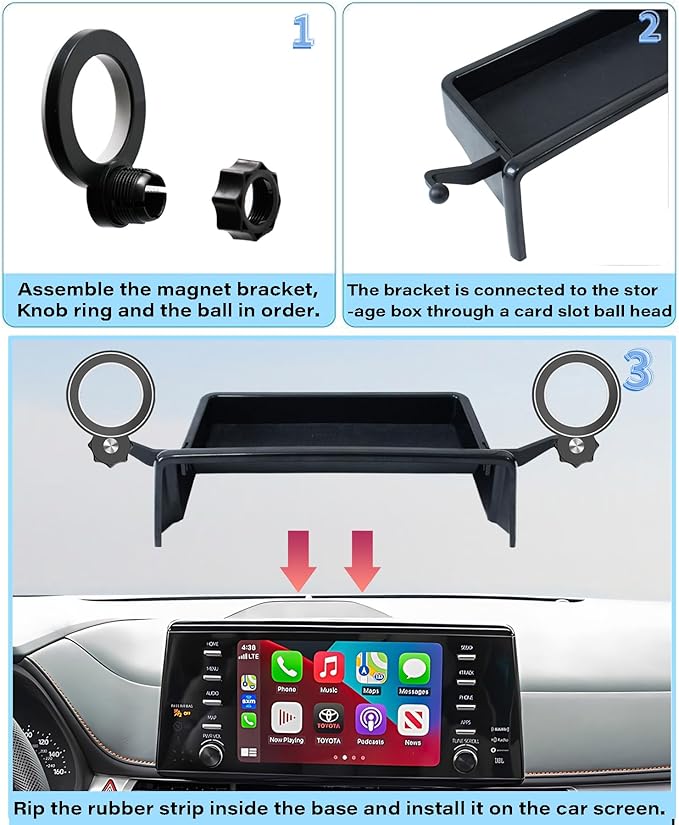 Car Phone Holder for Toyota Sienna 2021-2024 Accessories Magnetic Cell Phone Mount Apply to 9 Inch Screen Fixed Clip Hands-Free 360 Degree Rotation with Dashboard Storage Tray