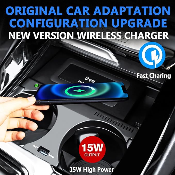 Wireless Car Charger for BMW 2018-2024 X3/X4, 2019-2024 X3M/X4M, 2021-2024 iX3 with 27W USB & Type-C Center Console Accessory Panel, Fast Charger for i-Phone Sam-Sung