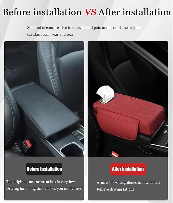 Car Center Console Cover for Fiat 500L (Type 330) 2012-2021, Leather Car Arm Rest Cover, Car Armrest Cushion with 2 Storage Bags Car Center Console Armrest Pad, D Brown