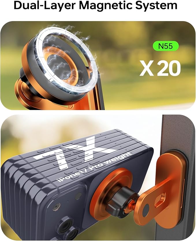 Magnetic Golf Cart Phone Holder Compatible with iPhone 12-17, Golf Accessories for Men, Photography-Friendly T-Shape Design Strong Magnetic Phone Caddy with 360° Adjustable Ball Head, Golf Gifts