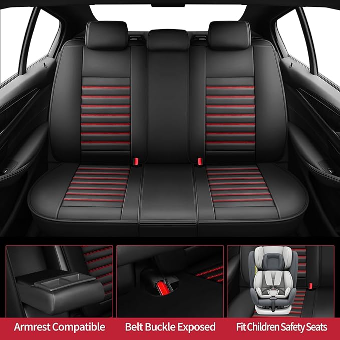 Fit Legacy Car Seat Covers(Only for 5 Seats Version)for Select Ford Legacy 2008-2024 2025 2026-Full Coverage Leather,Airbag Compatible,Waterproof&All Weather Seat Cushion Protector(Black+Red)