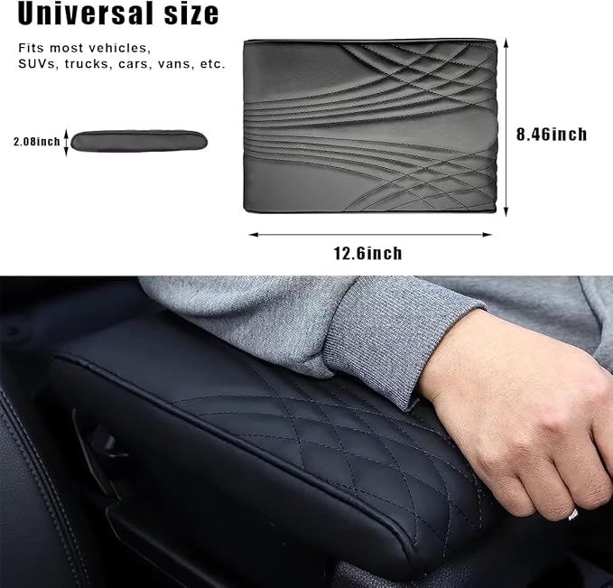 Ziciner Car Center Console Cover, Leather Memory Foam Armrest Cushion Protection Pad, Waterproof Hand Rest Pillow with Height Increase, Universal Accessory for Most Car (Black #Angel)