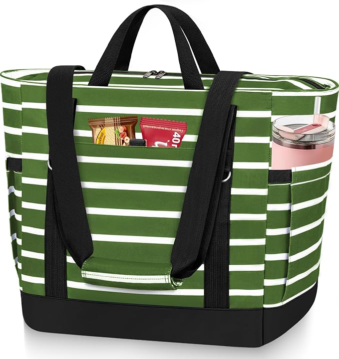 HUANLANG Soft Cooler Bag Insulated for Travel,Large Insulated Grocery Bags with Zippered Top,PEVA Collapsible Food Delivery Cooler Bag for Beach, Travel, Picnics