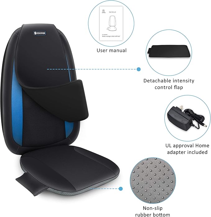 COMFIER Shiatsu Back Massager with Heat,Deep Tissue Kneading Massage Seat Cushion,Massage Chair Pad for Full Back,Body Massager for Home or Office Chair use,