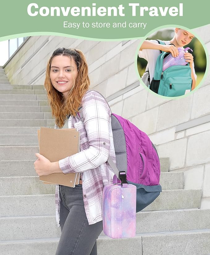 Small Insulated Snack Bag Lunch Bag for Kids Lunch Box for Women/Men, Collapsible [3L/5-Can] Reusable Lunch Bag Cooler Bag for Bottle with Handle Buckle for Work/School/Travel,Pink Starry Sky