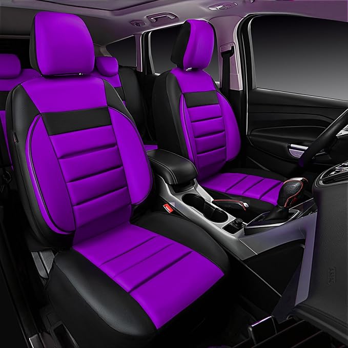 CAR PASS Leather Seat Covers Full Set Universal Water Resistant 3D Foam Back Support, Luxury Comfort Automotive 5 Seat Covers All Season Fit for SUV,Sedan,Van, Airbag Compatible Elegance(Purple Black)