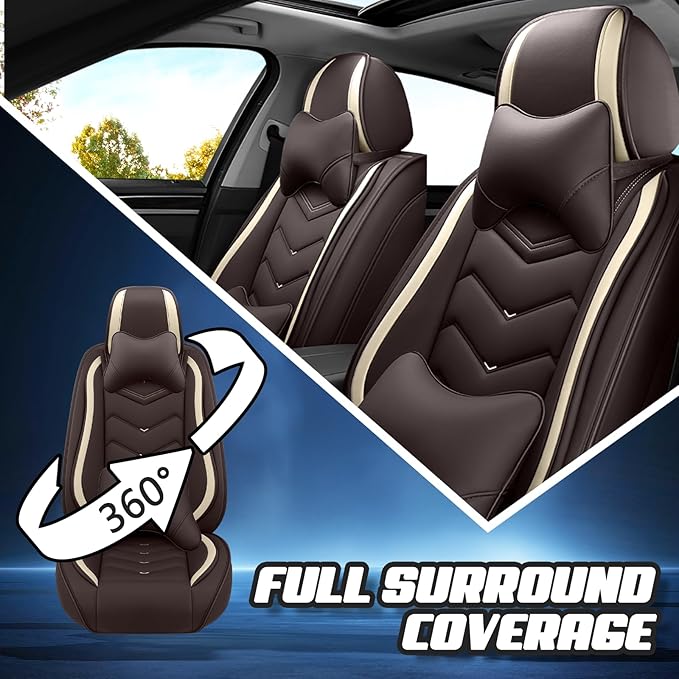 Car Seat Covers for Hyundai Sonata 2002-2025, Premium Nappa Leather Car Seat Cover, Stylish Sport Seat Covers， Automobile Seat Cover Sets.(Luxury 2 Seats/Coffee Color)