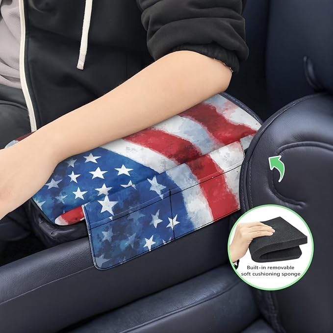 Armrest Cover for Car Truck, Soft Vehicle Center Armrest Protector American Flag Center Console Replacement Cover for SUVs,Vans,Trucks