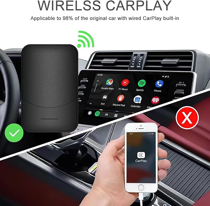Wireless Carplay Adapter for Car, 2025 Wireless Carplay Bluetooth Adapter Plug&Play Original Car Wired CarPlay to Wireless Low Latency High Stability Compatible with iPhone ios10+