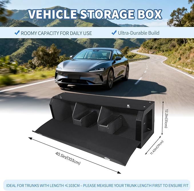 Car Trunk Organizer Sturdy Car Storage Organizer with Lid and Push-pull Handle Collapsible Leather Cargo Organizer for Suv, Truck, Sedan, Van (Black, 40.5 x 11.4 x 12.2in)