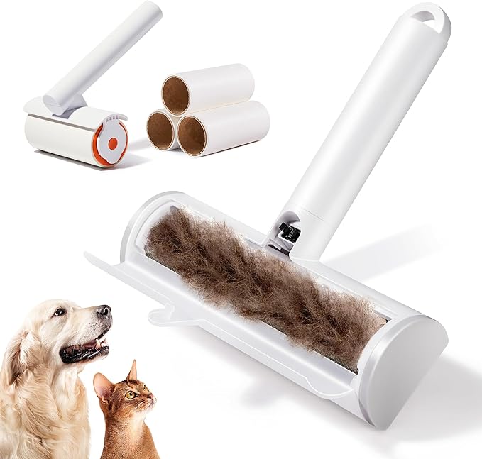 TripleWood Pet Hair Removal Tool and Lint Roller Value Set, Extra Sticky Lint Remover and Reusable Dog Cat Hair Remover for Pet Hair Removal on Furniture, Couch, Carpet, Clothing, Bright White