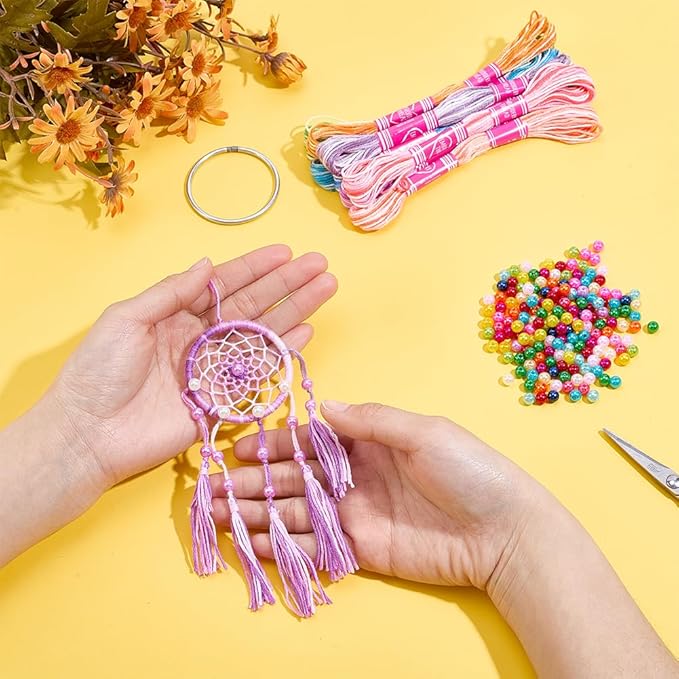 INFUNLY 8 Sets Small Dream Catcher Kit DIY Mini Dreamcatcher Making Kit with Instruction Dream Catcher Hanging Ornament Gradient Color for Bag Pendant Car Mirror Bedroom