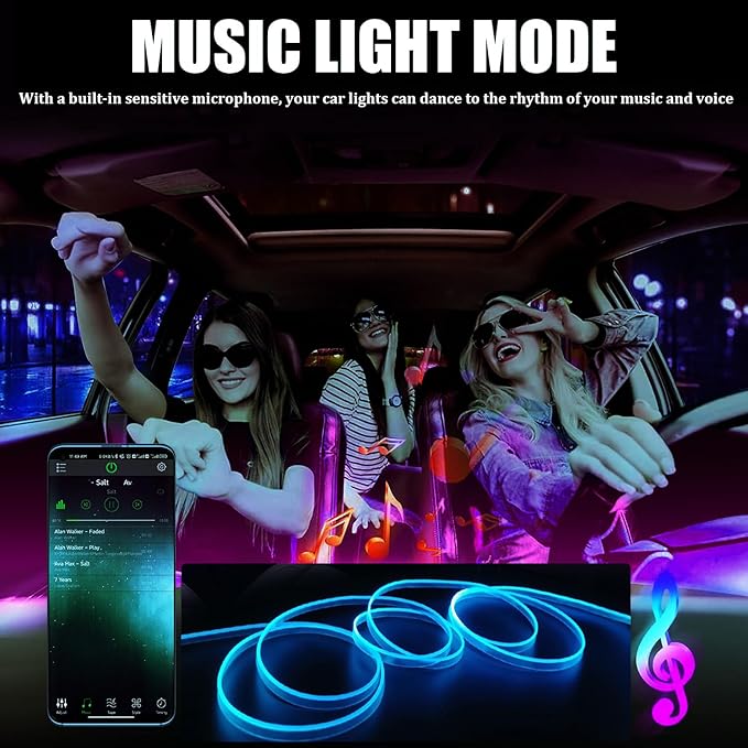 YUGUANG Interior Car Lights Strip APP Control, 5 in 1 Multicolor Music Sync RGB LED Car Ambient Lighting Kit with 236 inches Fiber Optic