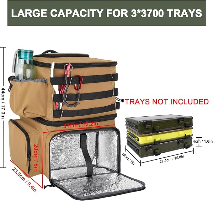 MATEIN Fishing Backpack, Water Resistant Tackle Storage Bag with Rod Holders & Cooler, Fishing Gifts for Men