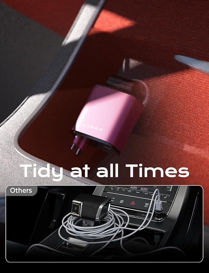 LISEN Retractable Car Charger 4 in 1, Fast Car Phone Charger with Cord 31.5inch, USB C and Apple Cars Adapter, Pink Accessories for Cute Women fit for iPhone 17 16 15 14 13 12 11 X, Samsung S26 S25