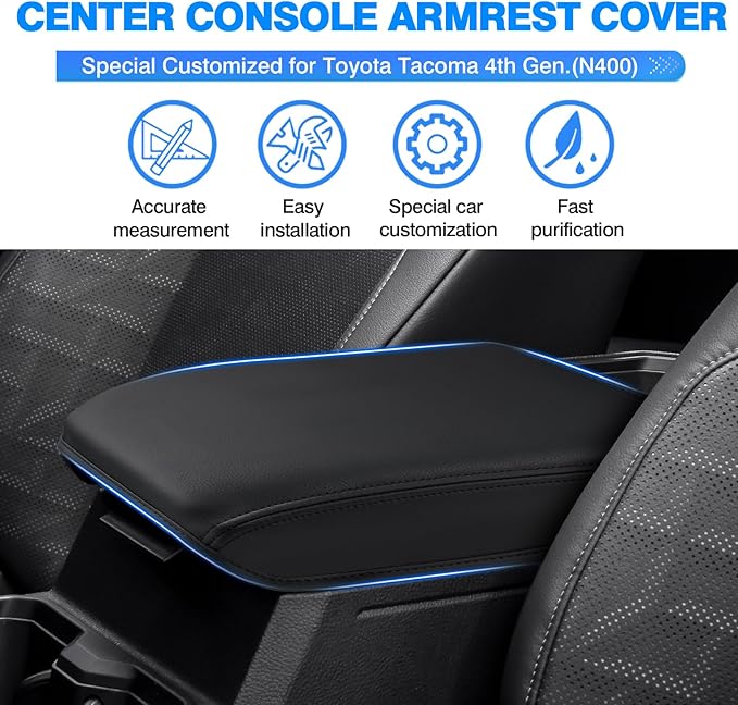 Autorder Center Console Cover for 2024 2025 2026 Toyota Tacoma Accessories Armrest Cover Anti-Scratch Middle Console Pad Leather Armrest Protector