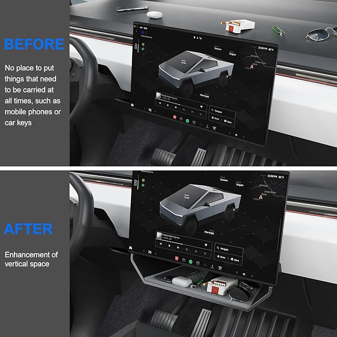 ELECFRESH Center Console Organizer Under Screen Storage Box for 2024 2025 2026Tesla Cybertruck Accessories, Dashboard Hidden Tray for Cybertruck (A)