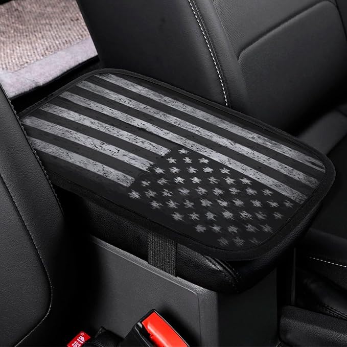 for Vintage Retro American Flag Black Car Center Console Armrest Cover Car Handrail Box Cushion Handrail Box Armrest Cushion Middle Consoles Protector for Most Car