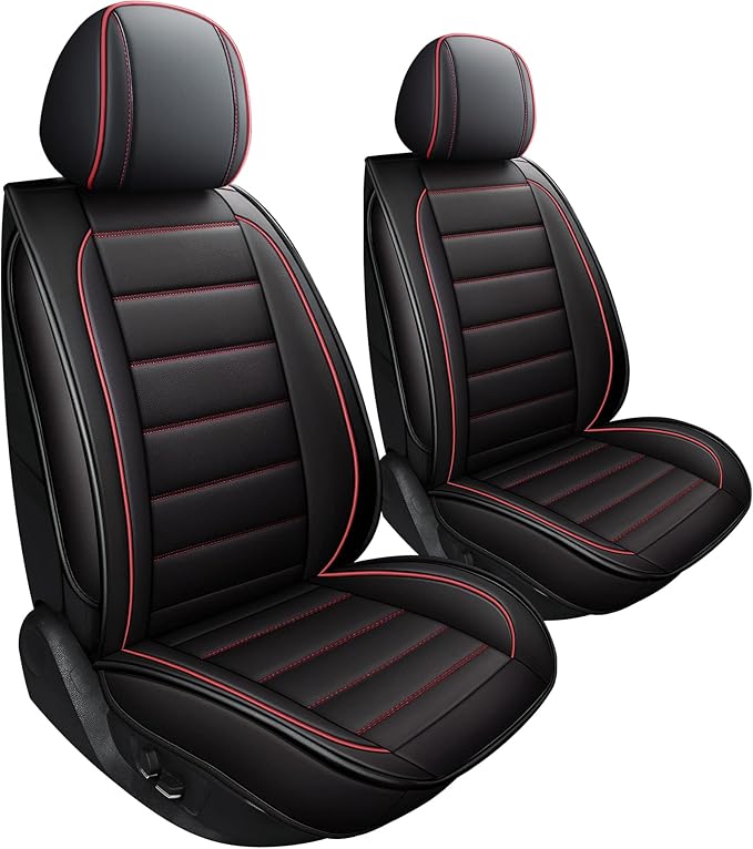 CAPITAUTO Leather Car Seat Covers, Waterproof Faux Leatherette Cushion Cover for Cars SUV Pick-up Truck Universal Fit Set for Auto Interior Accessories(2 Front Red&Black)