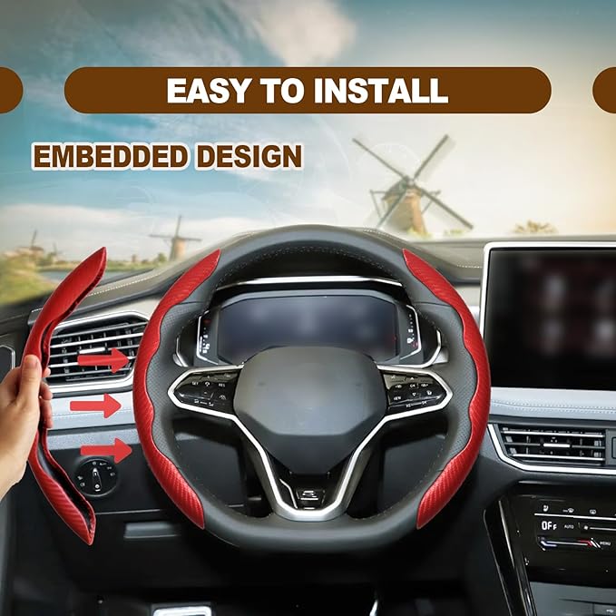 Car Interior Accessories Butterfly Steering Wheel Cover Car Carbon Fiber Anti-Skid Steering Wheel Cover (Red)
