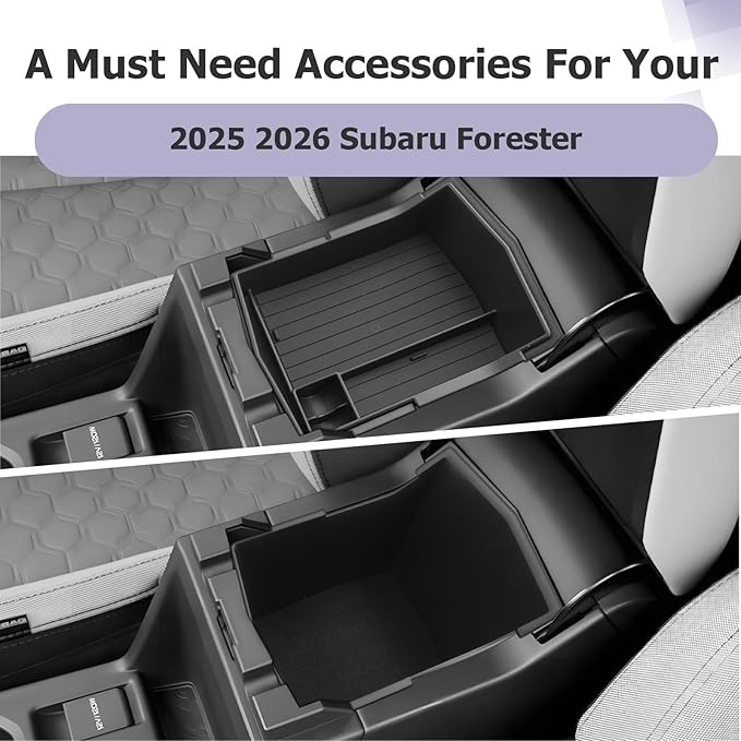 LUWU for 2025 2026 Subaru Forester Accessories Compatible with Forester Base/Premium/Sport/Limited/Touring 2025 2026 Armrest Console Secondary Storage Box Insert Tray ABS Material Black 2-Pack
