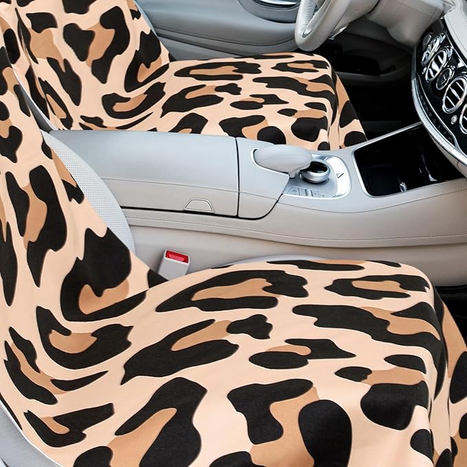 2 Pack Car Seat Towel Covers with Storage Bag 63 x 32 Inch Athletic Running Towel Seat Sweat Washable Non Slip Cover Gift for Car Outdoor Sport Activities (Yellow Black Leopard Print)