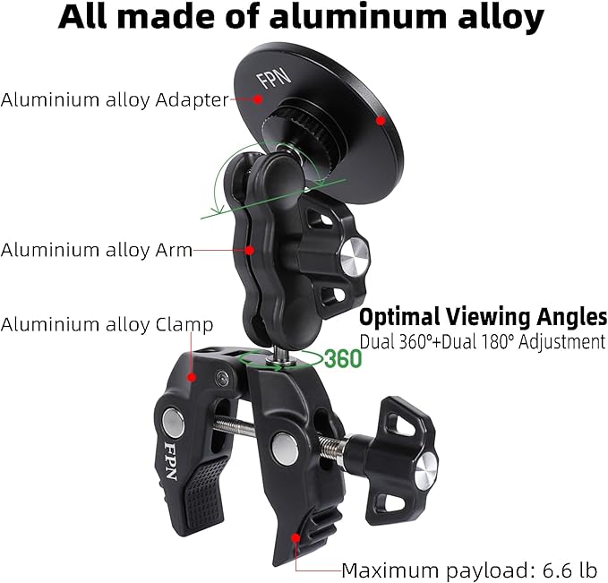 All-Metal Magnetic Phone Holder for Magsafe, Magnet Phone Mount with Super Clamp for Spin Bike/Microphone Stand/Cart/Railing/Handlebar/Dia 0.4-2" Rod, Compatible with iPhone 16 15 14 13 12 Series