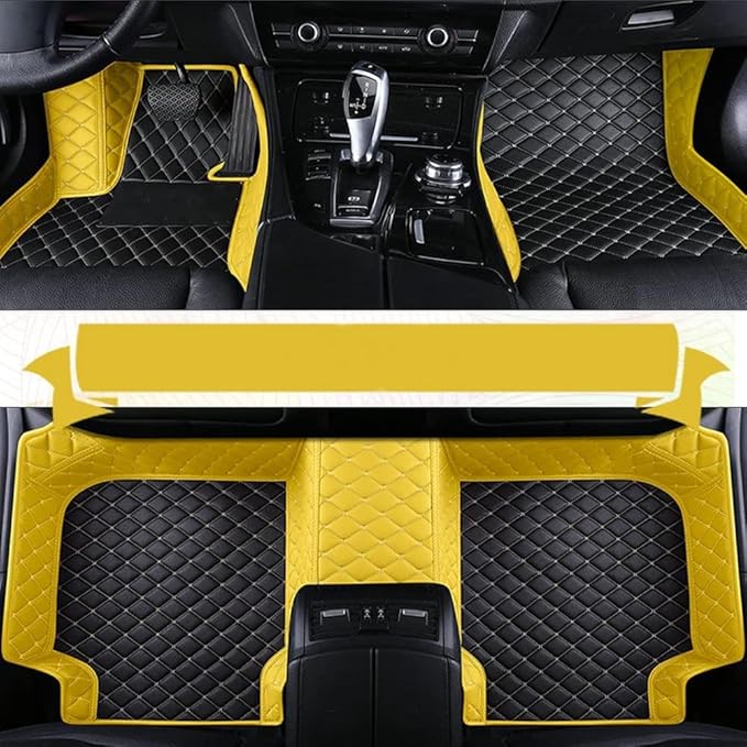 Yaruicar Custom Personalized Floor Mats for Cars Luxury Full Coverage All Car Floor Mats Anti-Slip Leather Car Mat Set Trucks & SUVs Trucks Automotive Floor Mats Liners (Yellows Black Beige)