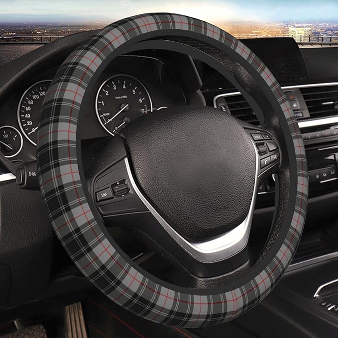 Thickened Elastic Steering Wheel Cover, Gray Plaid Clan Moffat Tartan Ultra, Soft, Breathable, Fit for Cars, SUVs, Trucks, Stylish Comfortable Grip
