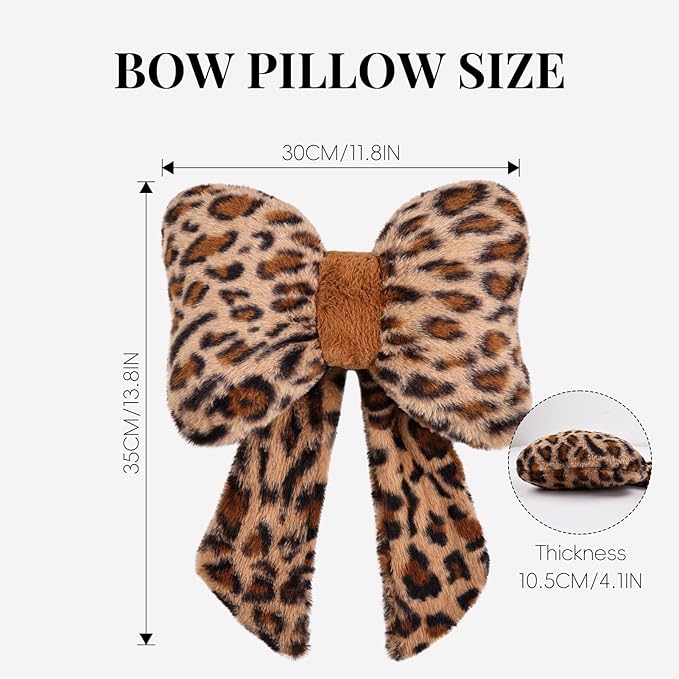 2 Pack Bow Car Headrest Pillow Comfortable Soft Plush Head Rest Cushion, Neck Pillow for Driving Office Use and Car Interior Decoration (Leopard)