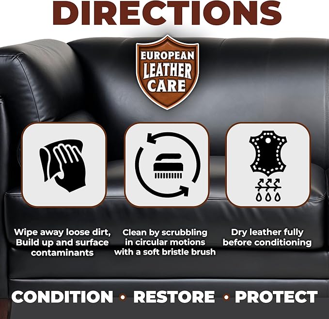 European Leather Care Leather 8 oz Conditioner for Leather Couch, Furniture, Shoe, Leather Jacket, Purse, Boot Cleaner, Leather Conditioner Car Leather Cleaner Leather Repair Restorer All Natural USA