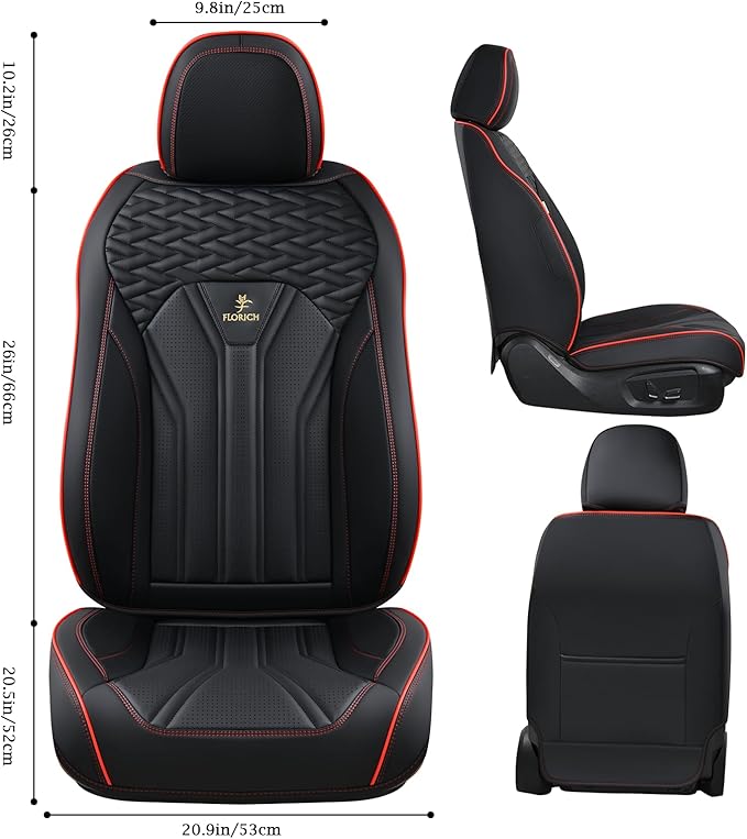 FLORICH Leather Seat Covers, Seat Covers Full Set, Car Seat Protectors 5 Seats, Automotive Seat Covers Fit for Most Cars Trucks SUV-Black&Red Line