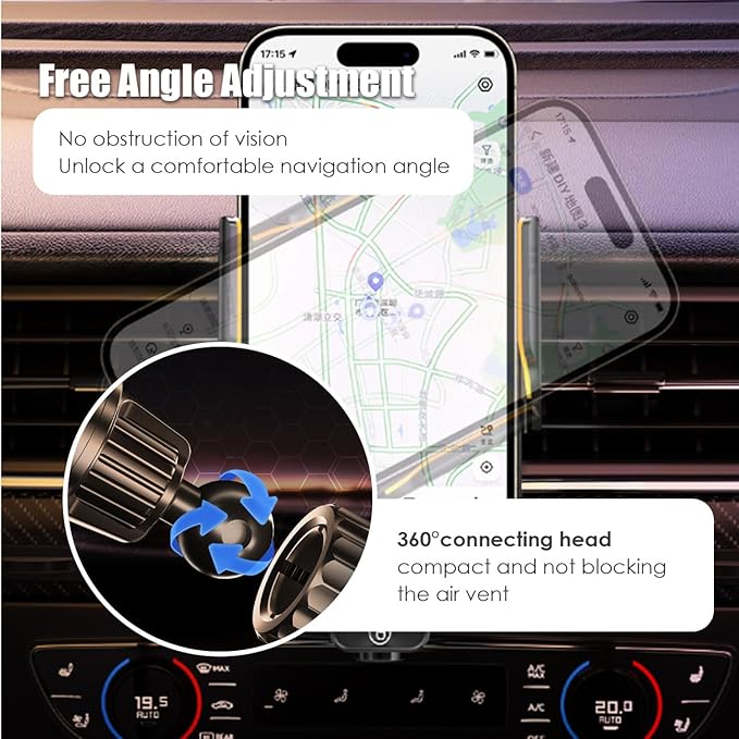 Wokyo Wireless Car Charger Mount, 66W Fast Magnetic Charging and 360° Rotatable, Intelligent Air Vent Car Phone Holder, Auto-Clamping Mount Wireless Charging Compatible Most Smartphones (Black)