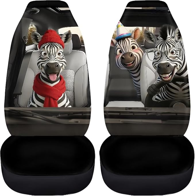 Zebra Car Seat Covers Set of 2 Funny Automobile Front Seat Covers Elastic Polyester Protection Interior Accessories Easy Installation Suitable for Most Cars,SUV,Sedan