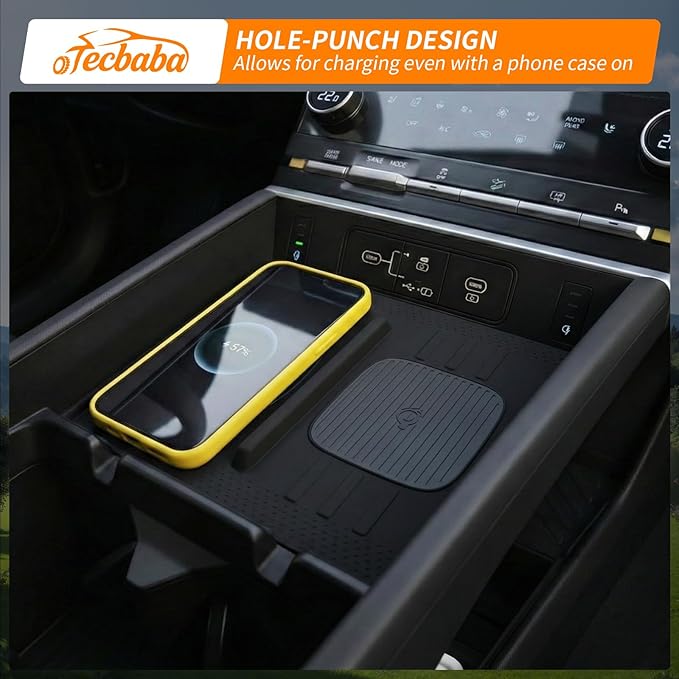 Wireless Charging Mat Compatible with 2024-2026 Hyundai Santa Fe Center Console Anti-Slip Protector Wireless Charging Silicone Pad for 2025 Santa Fe Accessories (Black)